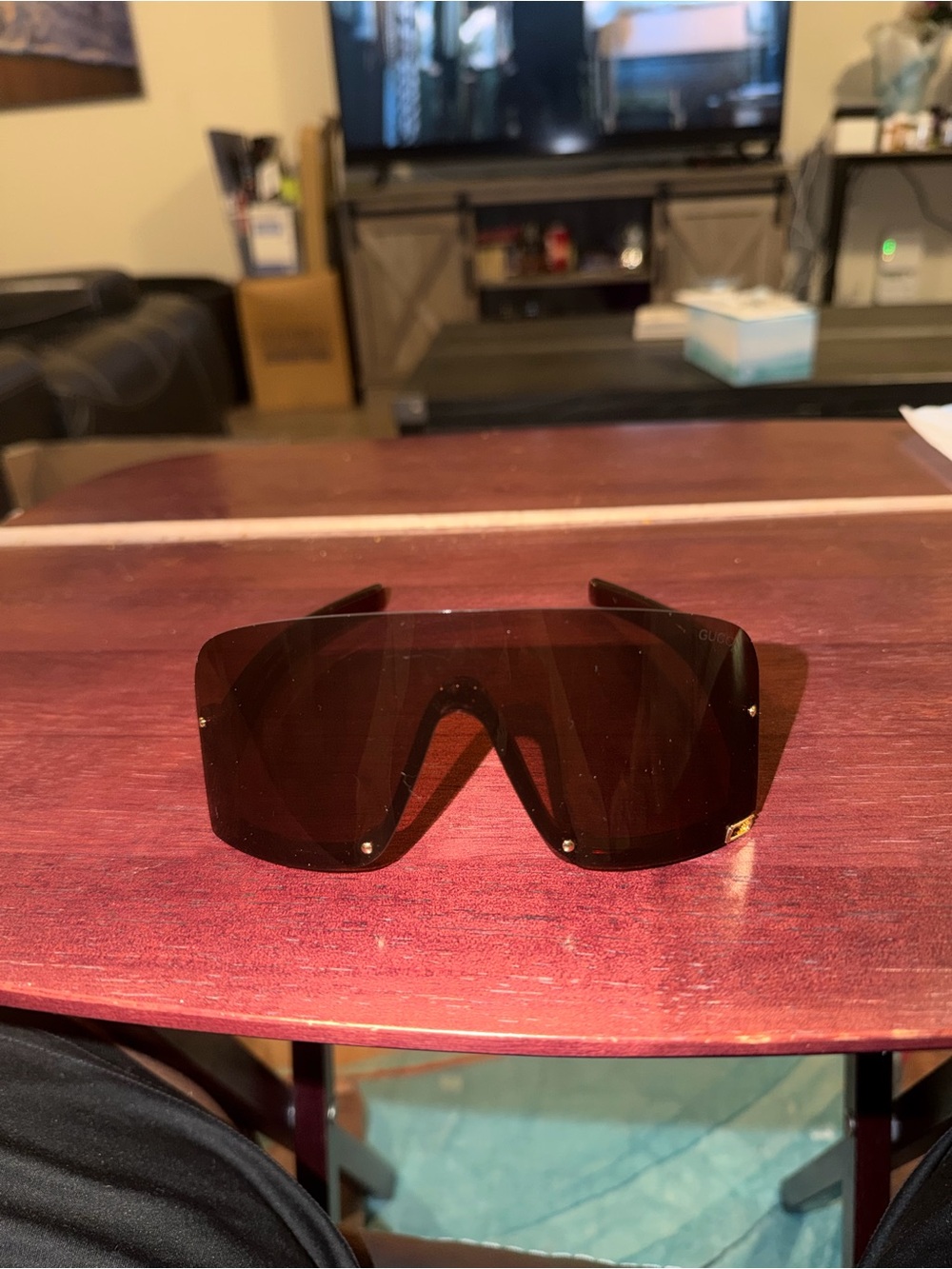 Gucci Brown Shield Visor Sunglasses with Gold Accents